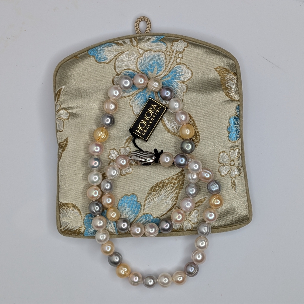 Honora Freshwater Pearl Necklace Pastel Multicolor Sterling Silver Strand Pouch - Picture 3 of 10